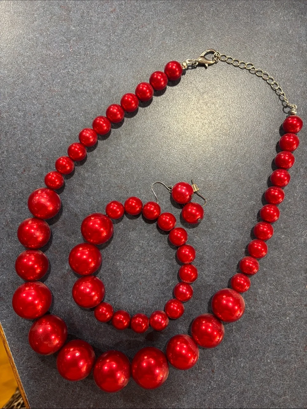 Red Beaded Necklace and Earring Set - Women Jewelry